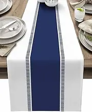 Modern Navy Blue Table Runners, Farmhouse Stripes Table Runner Dresser Scarves 72 inches Long,Decortaive Table Runner Cover for Kitchen Dining Coffee Table Holiday Party Wedding