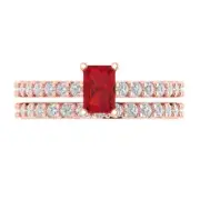 1.41ct Emerald Round Cut Ruby Stone Ring Band bridal Set 14k Rose solid Gold