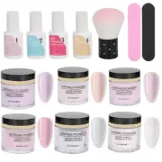 (K1214 )Nail Dipping Powder Set Nail Art Powder Top Base Coat Gel Dust Brush