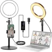 [NEEWER] 8" 18W High Power Desk Ring Light for Phone, 2900-7000K Bi Color 1380lux/0.5m CRI95+/TLCI97+ 12 Effects Selfie Light with Type C/Stand/Phone Mount/Remote for Zoom Call/YouTube/TikTok Vlog, RH8B