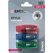Emtec Style Flash Drive 16GB USB 2.0 3 pack
