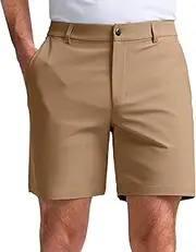 [JEShifangjiusu] Men's 7 Inch Inseam Casual Golf Shorts with Multifunctional Pockets Stretch Lightweight Straight Short Summer Thin Section Shorts Khaki