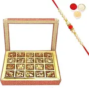 Ghasitaram Gifts Rakhi Gifts for Brothers 20 pcs Sugarfree Bites Hamper Box with Beads Rakhi