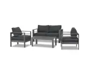 Paris 4 Piece Charcoal Aluminium Sofa Lounge Set Dark Grey Cushion