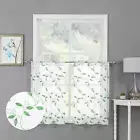 Tollpiz Green Leaf Sheer Tier Curtain Leaves Embroidered Kitchen Curtains Rod Po