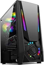 Mid-Tower Computer Case M-ATX, Mini-ITX, Tempered Glass Side Panel, Grid Front Panel Desktop Computer Case(Black)