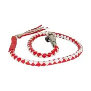 42" Leather Motorcycle Get Back Whip for Handlebar Biker, Red and White