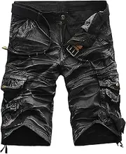 [PHJTOMK] Mens Buckle Zipper Twill Cargo Shorts Loose Fit Outdoor Camouflage Short Casual Multi Pockets Shorts, Black 1-1, 40
