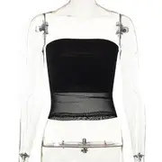 Mesh Panel Tube Top Black - L