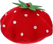 SAFIGLE Wool Beret Hat, Strawberry Beret Artist Hat Beanie Caps French Style Beret Milk Hat Cute Berets Strawberry Hat for Women Girls Lady Holiday
