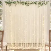 Champagne Tulle Backdrop Curtain with Lights String for Parites Wedding 10X8Ft C