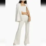 NWT$440 Alice + Olivia Lara Split-Hem Embellished Side Crystal Flared Pants Sz 0