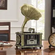 Vintage Vinyl Record Player, Bluetooth Turntable with Built-in Speakers, FM Radio, USB Port & Remote Control – Retro Gramophone for Home Audio & Music Lovers,Black