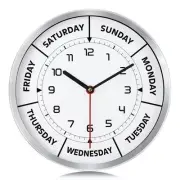 12 Inch Metal Day of The Week Clock for Retirees, Silent Silver Day Clocks fo...