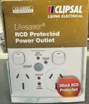 CLIPSAL RCD PROTECTED DOUBLE POWER POINT C2025RCD30 , 30MA 240V LIFESAVER OUTLET