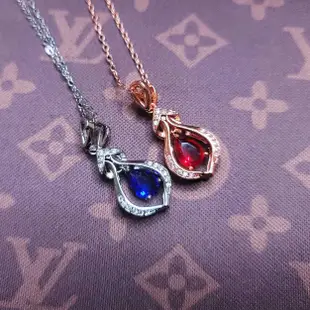 台灣の現貨 斯里蘭卡 1克拉 紅寶石 藍寶石 奧地利水晶 項鏈 藍剛玉 紅璧璽 項鍊