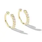 Woman 14K Gold Plated CZ Bead Earring Ear Cuff Ring Non piercing Cartilage