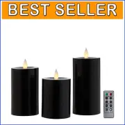 Set of 3 Black Flameless Candles - Remote Control, Timer & 400 Hour Lifespan