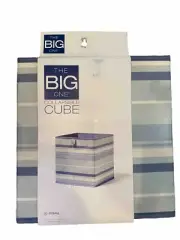 Collapsible Storage Cube Fabric Bin Foldable Organizer Toy Box Blue White Stripe
