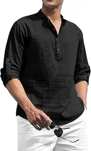 [Zombom] Men's Cotton Blend Kurta Plain Regular Fit Mandarin Chinese Collor