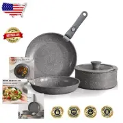 Stackable Gray Ceramic Cookware Set - 5-Piece Non-Stick with Removable Handles