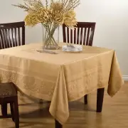 Gold 72 inch Square Jacquard Tablecloth, 100% Cotton