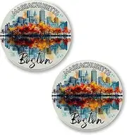[No Thorns Media] Boston Massachusetts 2 Pack Pinback Buttons 2.25" Fun Pins for Clothes, Backpacks, Hats, and Jackets - Cartoon, Retro, and Punk Style Lapel Badges, Slogans, and Party Pins ID45000, Metal, no gemstone