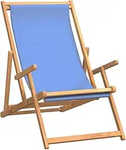 vidaXL Solid Wood Teak Folding Beach Chair Outdoor Garden Backyard Terrace Balcony Deck Camp Chair Armchair Foldable Seating Seat Blue