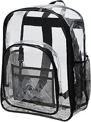[Lizbin] Clear Backpack, Clear Backpack Stadium Approved, Heavy Duty PVC Transparent Backpack, Small Clear Backpack with Reinforced Strap, Clear Stadium Bag for Concert Sport Event Work Festival (Black)
