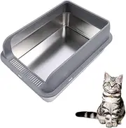 Stainless Steel Cat Litter Box with Lid, Extra Large Litter Box for Big Cats, Metal Litter Box with Wall Sides Enclosure, Non-Sticky, Anti-Leakage, Easy Cleaning Litter (L 2800 ML)