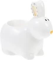 JECOMPRIS 1pc White Ceramic Egg Tray Decorative Boiled Egg Holder for Breakfast Cute Bunny Design for Dinning Tables Homes Restaurants Easy to Clean