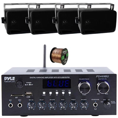 Pyle PDA69BU Bluetooth MP3/SD Home Amplifier Receiver, 4x 3.5" 200W Max Speakers