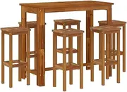 vidaXL Solid Wood Acacia Garden Bar Set 7 Piece Outdoor Patio Backyard Terrace Balcony Bistro Bar Table and Stool Wooden Dining Set