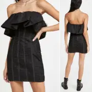 Self-Portrait Strapless Dot Mash Frill Mini Cocktail Dress Black Size 10 NWT
