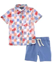 Andy & Evan 2pc Crosshatch Checkered Pop Short Set