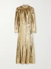 [Saloni] Saloni - Jena Embellished Silk-trimmed Tulle Midi Dress - Gold - UK 12 UK 12 Gold