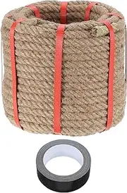sourcing map Jute Rope 0.5 Inch x 98ft, Heavy Natural Thick Twisted Rope with Black Tape for Crafts Railing Docks Tug of War Swing Nautical Landscaping