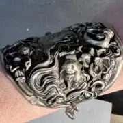 Art Nouveau Alphonse Mucha Sterling Silver 925 Wide Cuff Bracelet Antique Lady