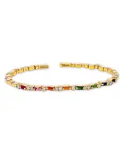 Suzanne Kalan 18K Yellow Gold Fireworks Rainbow Sapphire Baguette & Diamond Bangle Bracelet