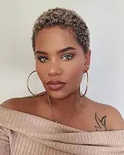 Qingcheng Afro Curly Wig Ombre Brown Hair Wig Synthetic Curly Wigs for Black Women Short Pixie Cut Wig Curly Hairstyle