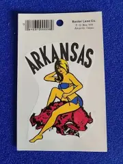 Arkansas Girl Lady Woman on Razorback Vintage Travel Decal / Window Sticker RARE