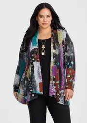 [TS] Taking Shape Paintbrush Foil Snug Cardigan Size 14 in Print - Plus Size Women's Clothing Print
