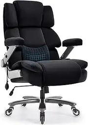 [VUZI] Big and Tall Office Chair 500lbs- Fabric High Back Executive Computer Chair with Adjustable Lumbar Support 3D Flip Arms Plus Size Rubber Wheels- Extra Wide Large Desk Chair, Heavy Duty Metal Base