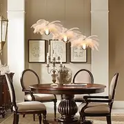 LED Pendant Light Chandelier 35cm 1-Light White Ostrich Feather Bouquet Pendant Light Romantic Mounted Lighting Fixture for Restaurant Bedroom