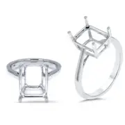 Emerald Cut 9x7mm Solitaire Ring Semi Mount In 14k White Gold (53863-1)