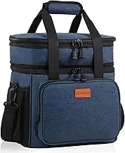 Expandable XLarge Lunch Box, Insulated Heavy Duty Lunch Bag Waterproof Leakproof Durable Cooler Bag for Men Women Adults Work Construction Camping Trip, 22L, Blue