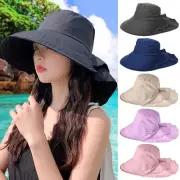 Summer Hat with Ponytail Hole Women Sun Hats Bucket Cap Outdoor Cap Wide Brim