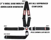 CAM LOCK 3" TESTED RACING HARNESS SFI 16.1 V ROLL BAR MOUNT BLACK