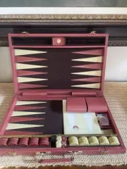 Beverly Hills Aries Backgammon Board Game USA Vintage Retro Leather Brown
