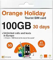 TSIM Europe Sim Card for 30 Days with 100GB Data | Orange Holiday with 4G / 5G Netowrk | Unlimited Local Calls | 120 Minutes + 1000 Texts to Worldwide